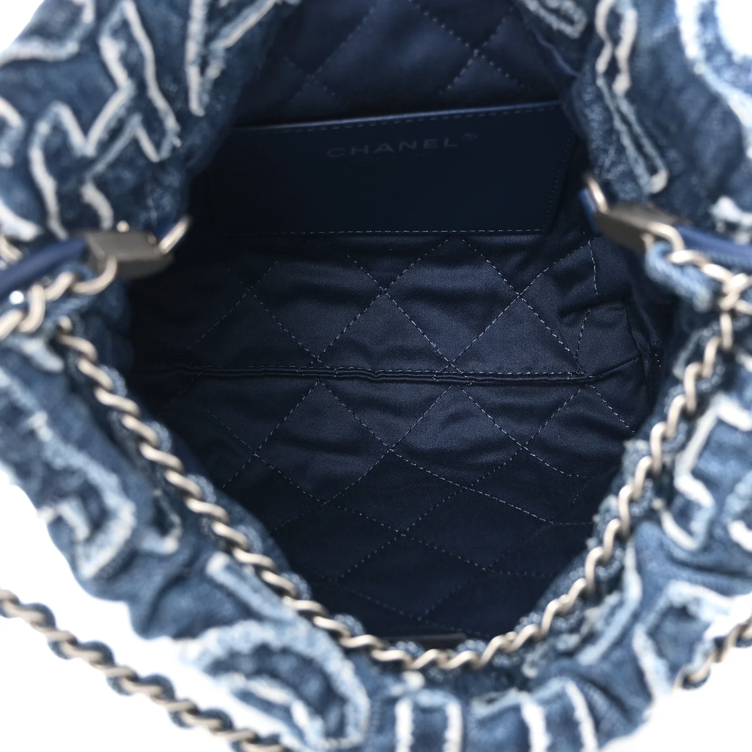 Washed Denim Logo Embroidered Mini Chanel 22 Blue - Top Club