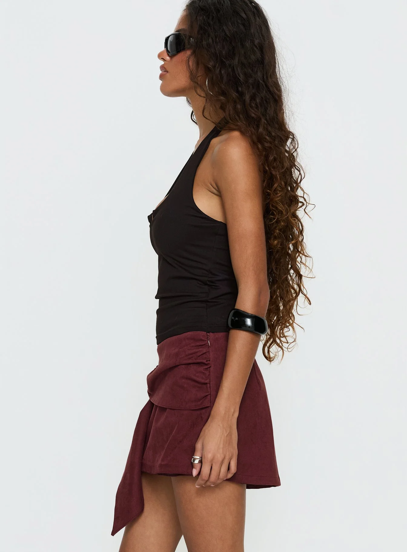 Lowretta Faux Suede Belt Mini Skirt Burgundy