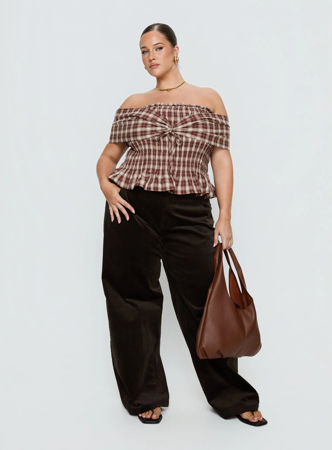 Kenza Wide Leg Corduroy Pant Brown Curve