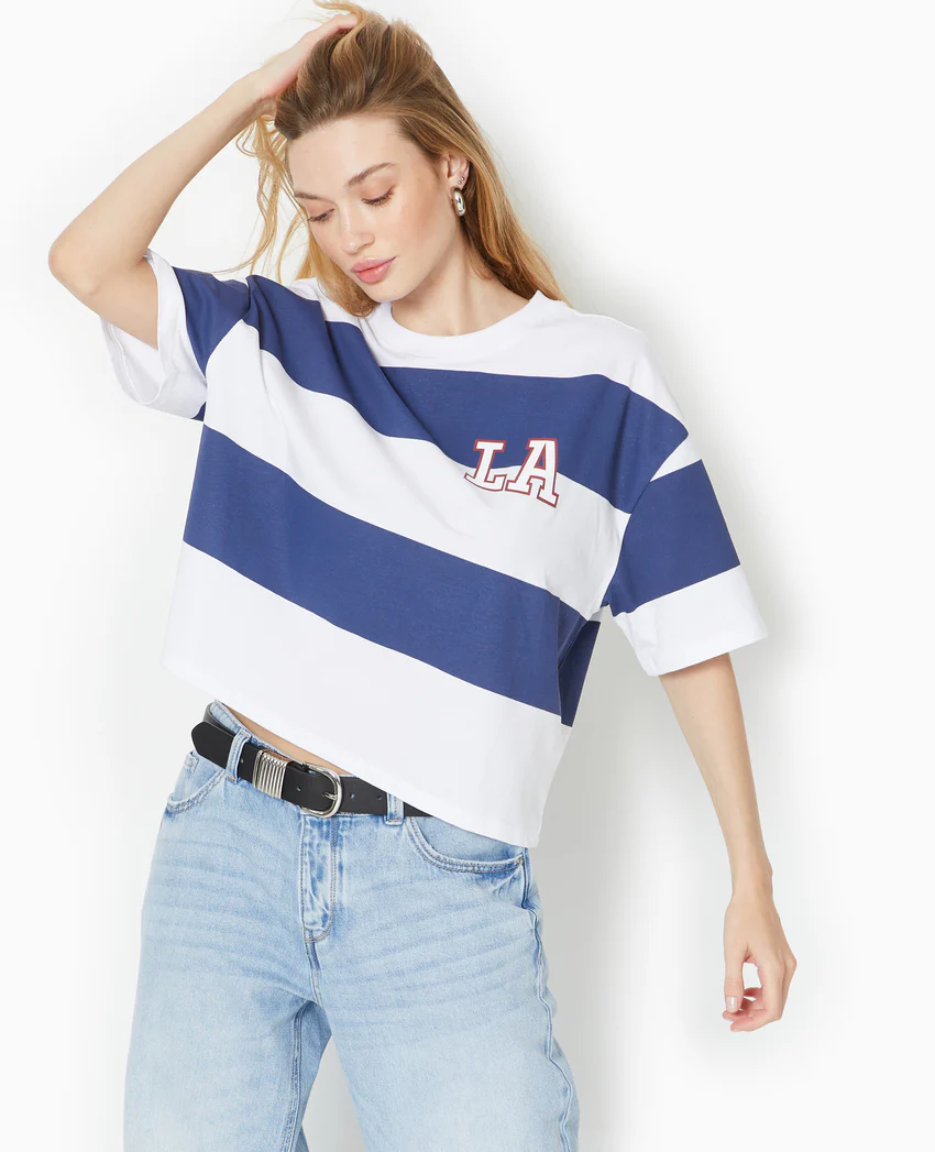 Pimkie T-shirt ample et court larges rayures