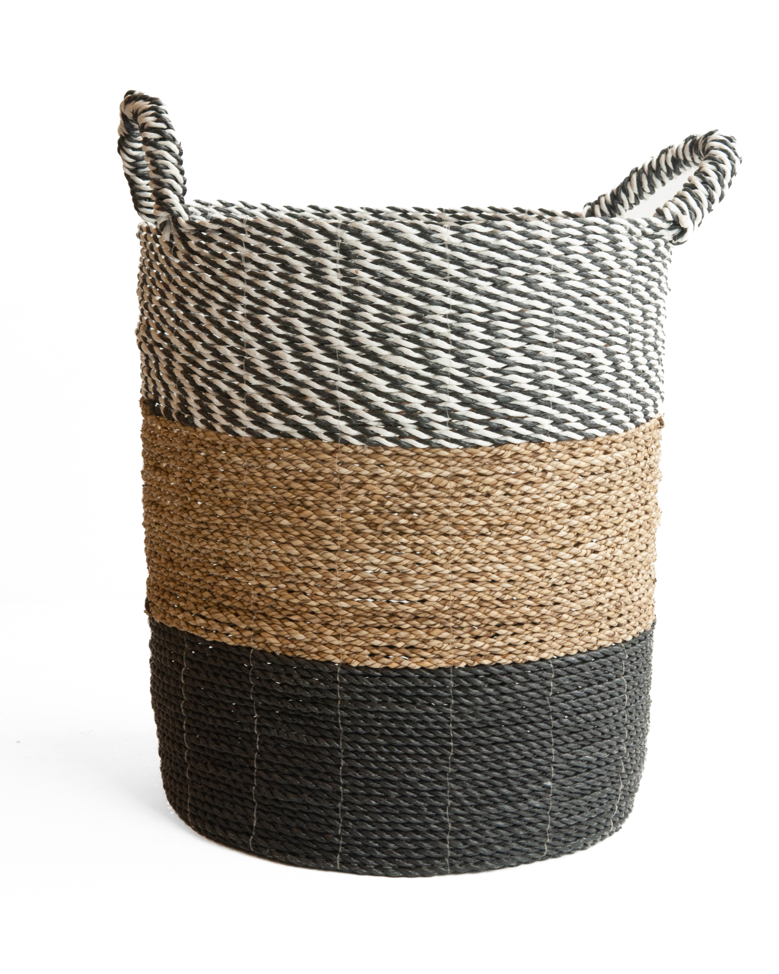 Seagrass gevlochten mand zwart-wit/natural/zwart XL