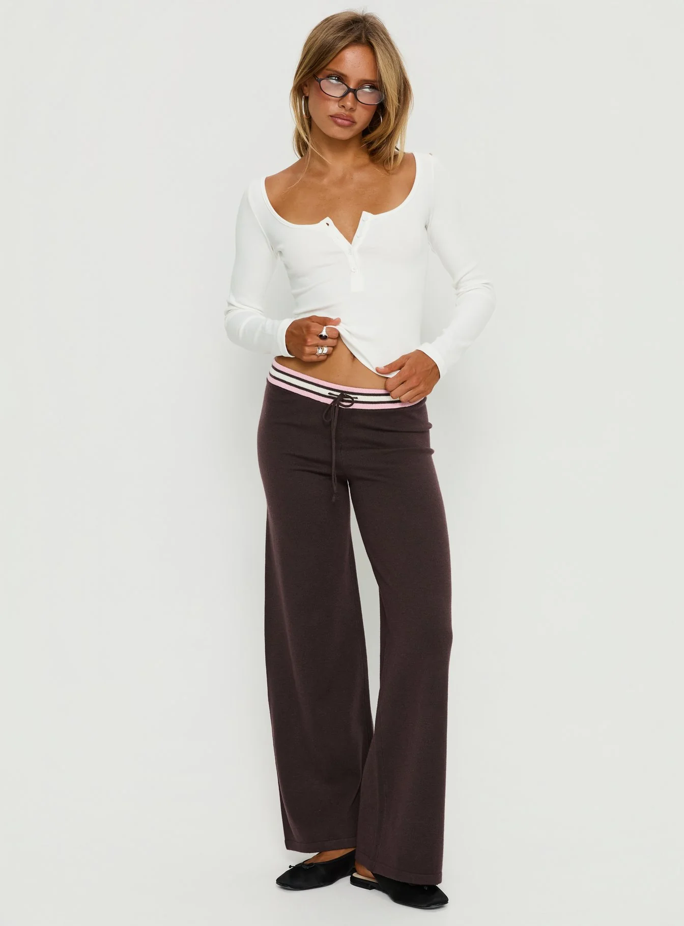 Felisha Low Waist Knit Pants Brown