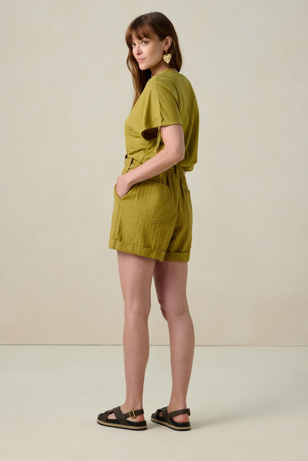 Lichtgroen linnenmix T-shirt