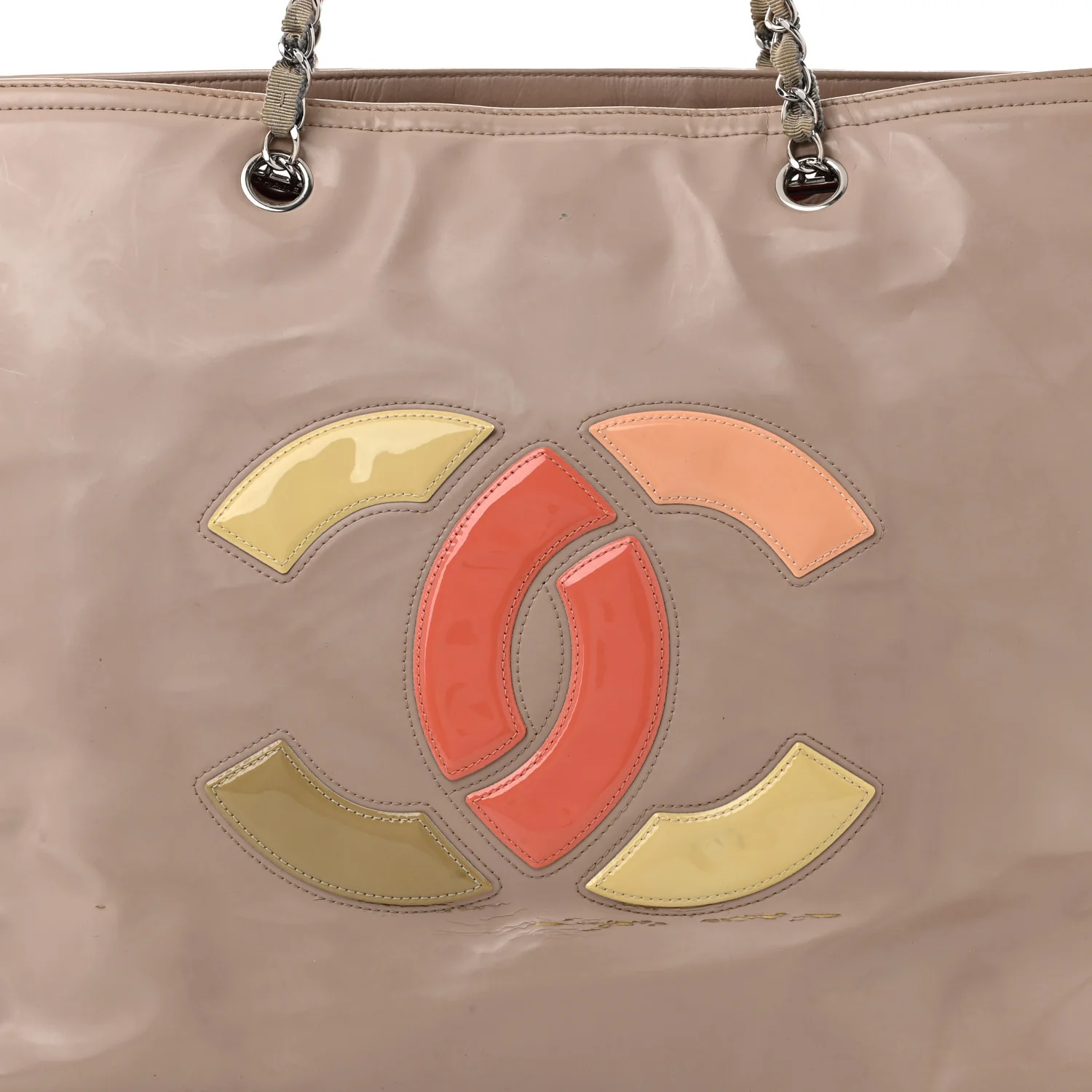 Vinyl Large Lipstick Tote Dark Beige - Top Club