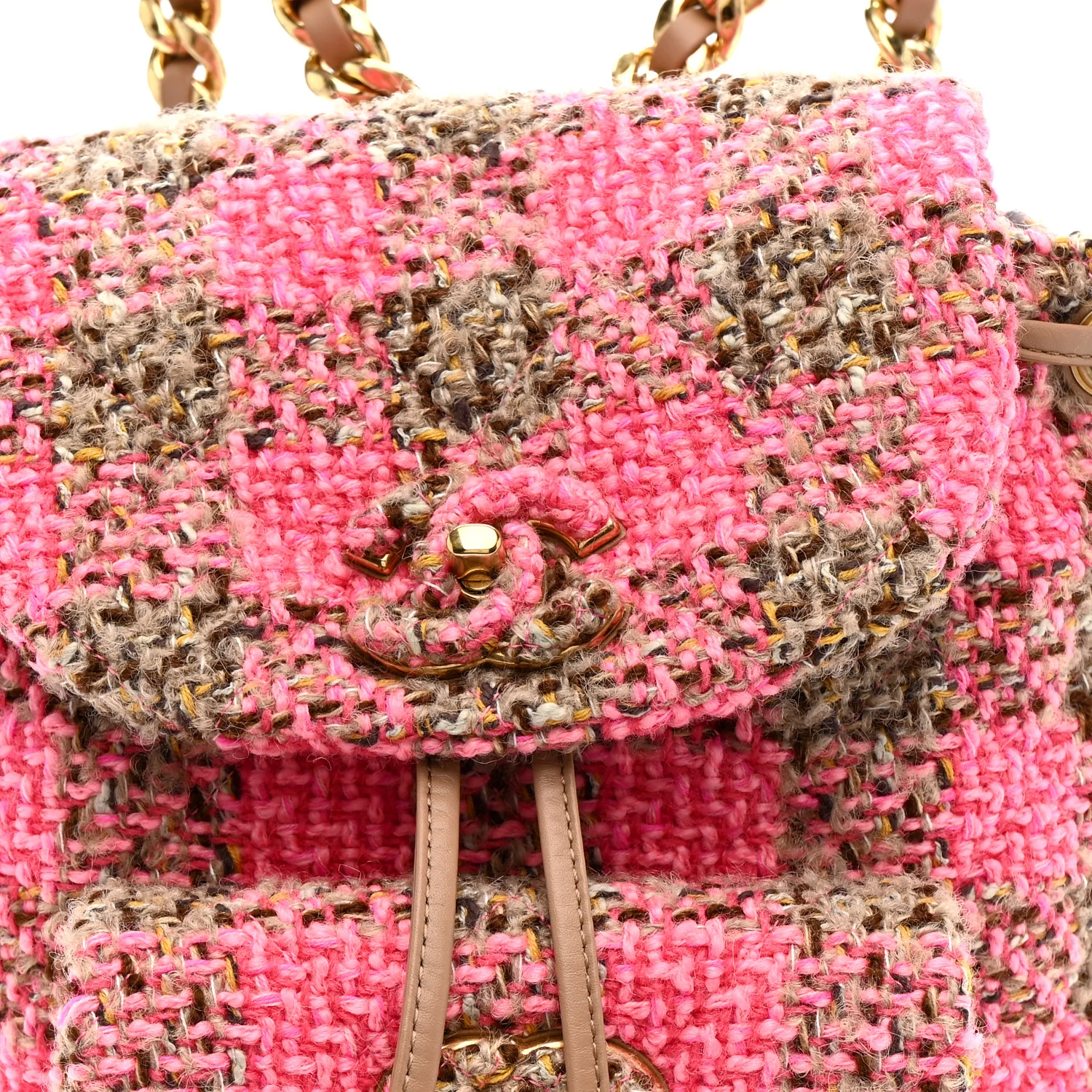 Wool Tweed Elegant Backpack Pink Brown - Top Club