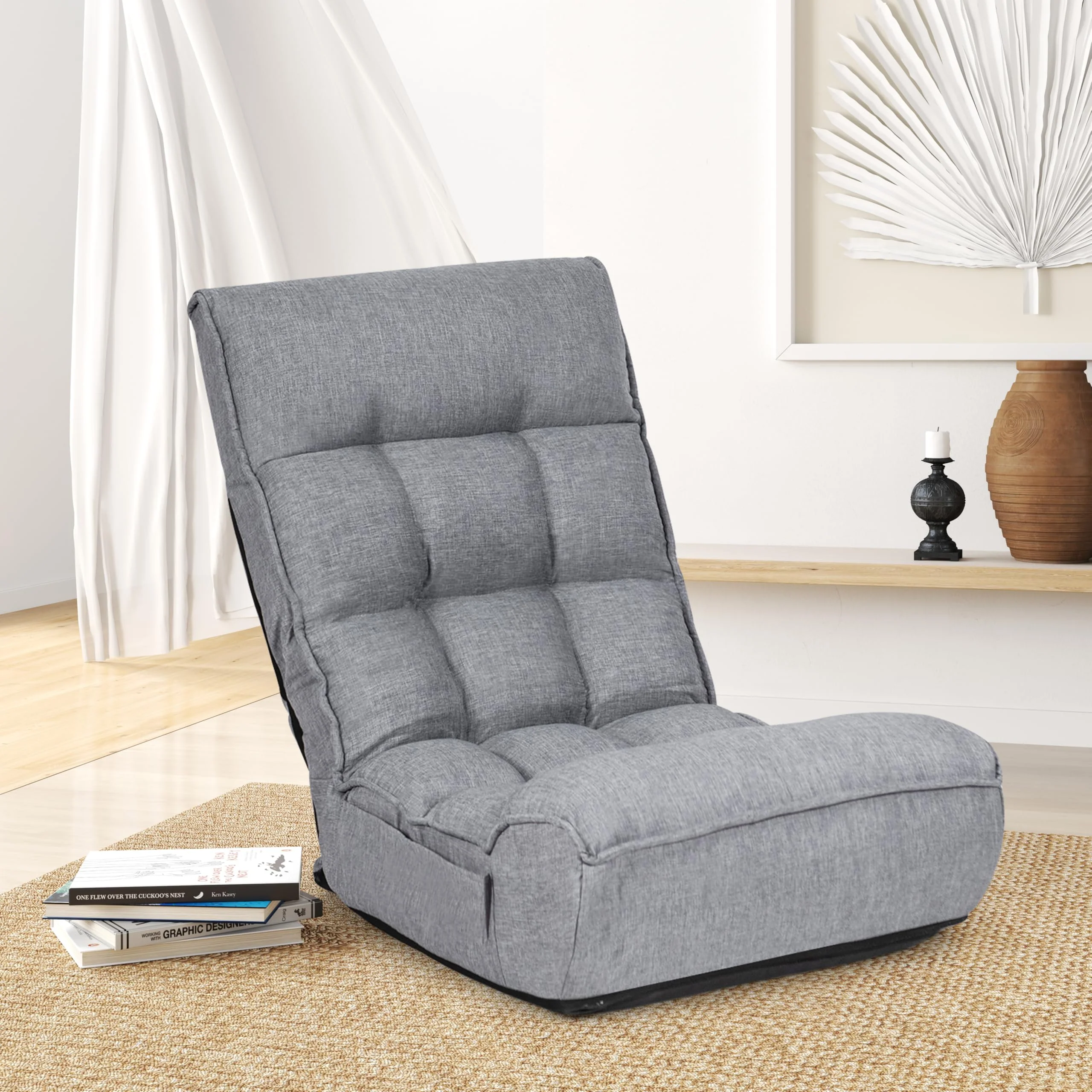 BEFOUNDLOVELY Folding Floor Gaming Chair with 4-Position Adjustable Back, 6-Position Adjustable Headrest, Side Pocket
