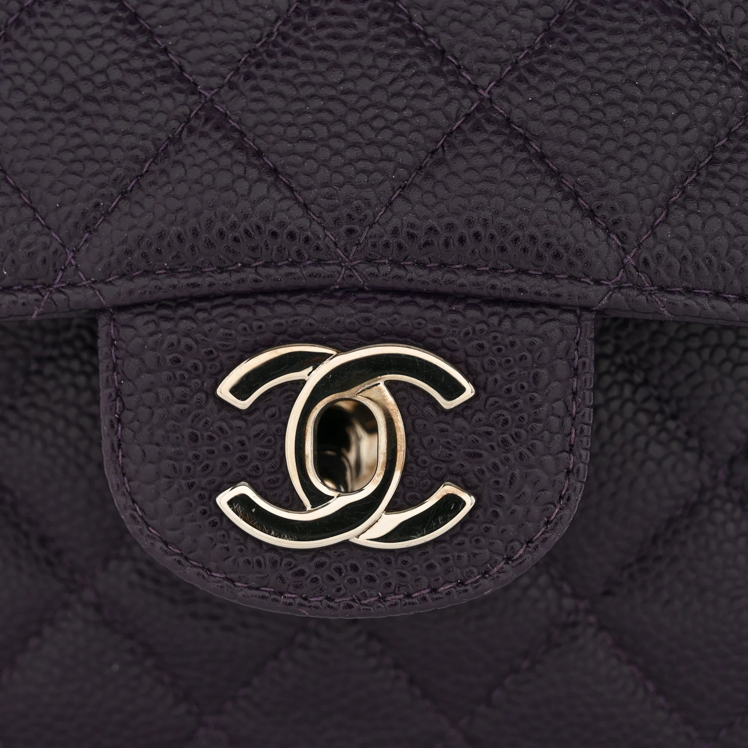 Caviar Quilted Small Double Flap Dark Purple - Top Club