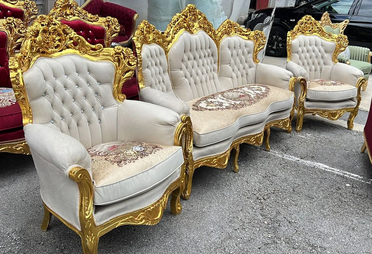 Baroque living room set cream / gold - magnificent baroque furniture