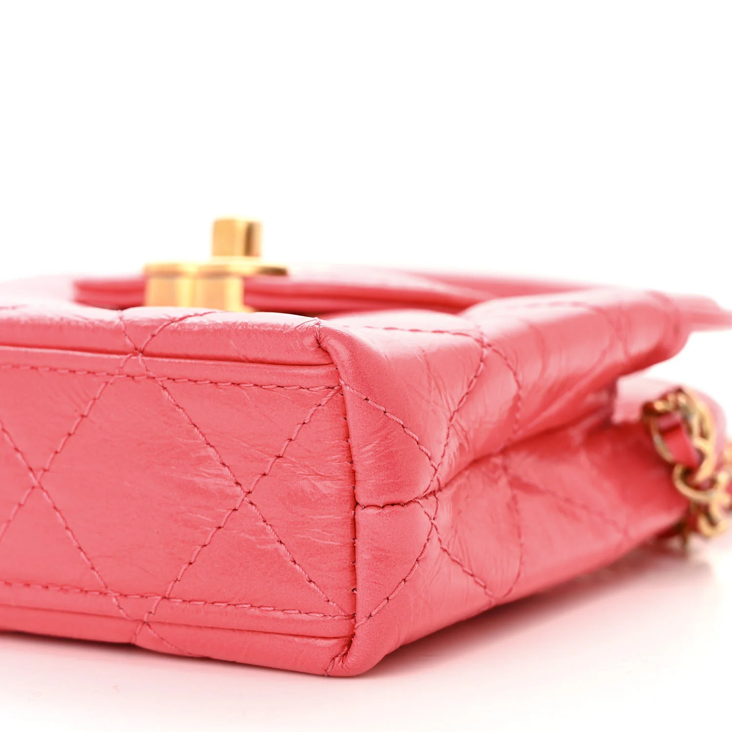Shiny Aged Calfskin Quilted Mini Nano Kelly Shopper Dark Pink - Top Club