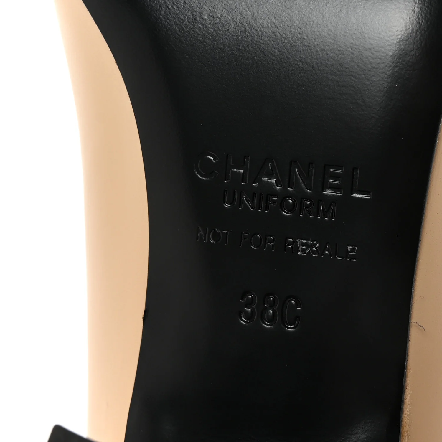 Lambskin Cap Toe CC Uniform Pumps 38 Beige Black - Top Club