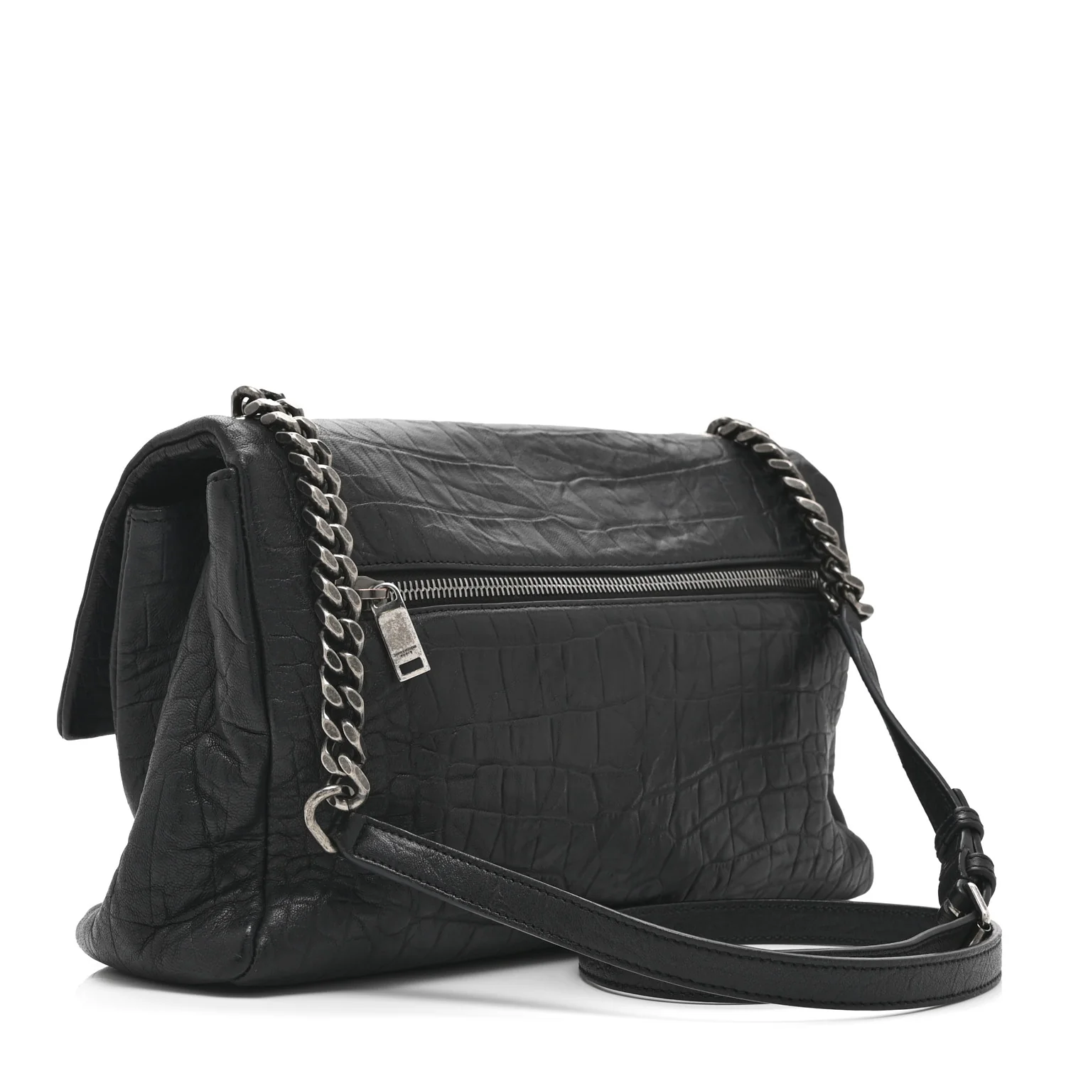 Calfskin Crocodile Embossed Medium West Hollywood Monogram Fold-Over Black - Top Club