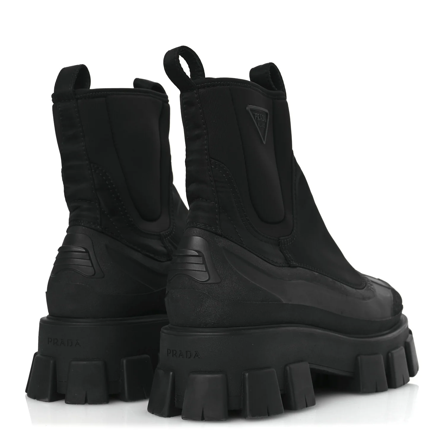 Re-Nylon Gabardine Rubber Triangle Logo Womens Monolith 55mm Ankle Boots 38 Black - Top Club