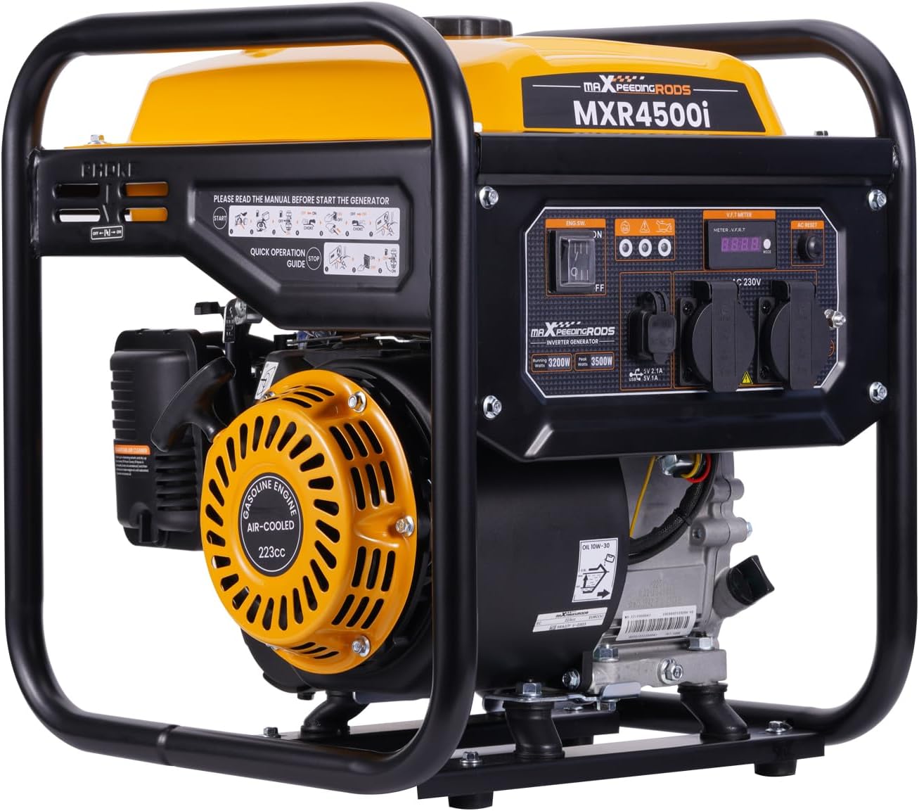 maXpeedingrods Generatore di Corrente Inverter Portatile 3500W Benzina 4 tempi con 2 prese 230V Silenzioso e leggero come generatore di emergenza domestica per Garage Officina Cantiere Camping