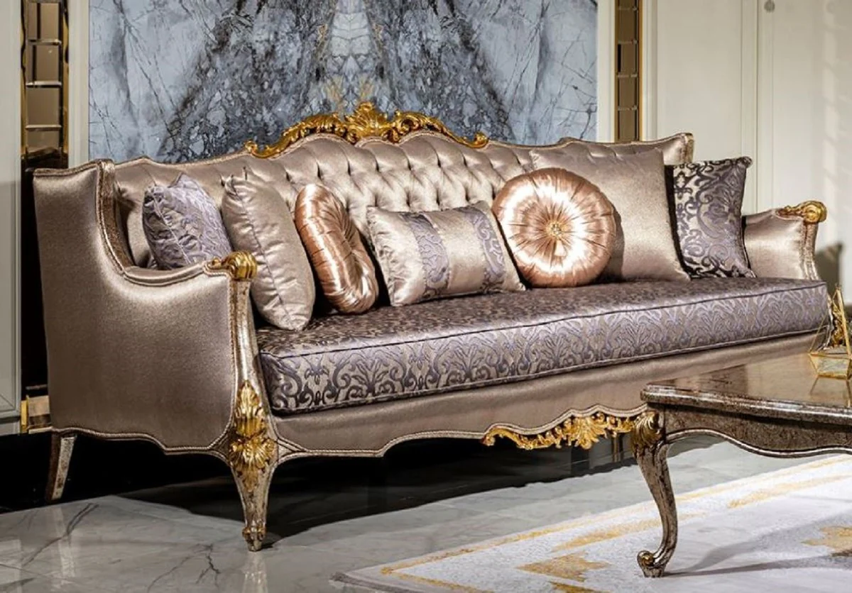 Luxury baroque living room set silver / purple / antique silver / brown / gold - 2 sofas & 2 armchairs & 1 coffee table - magnificent living room furniture in baroque style