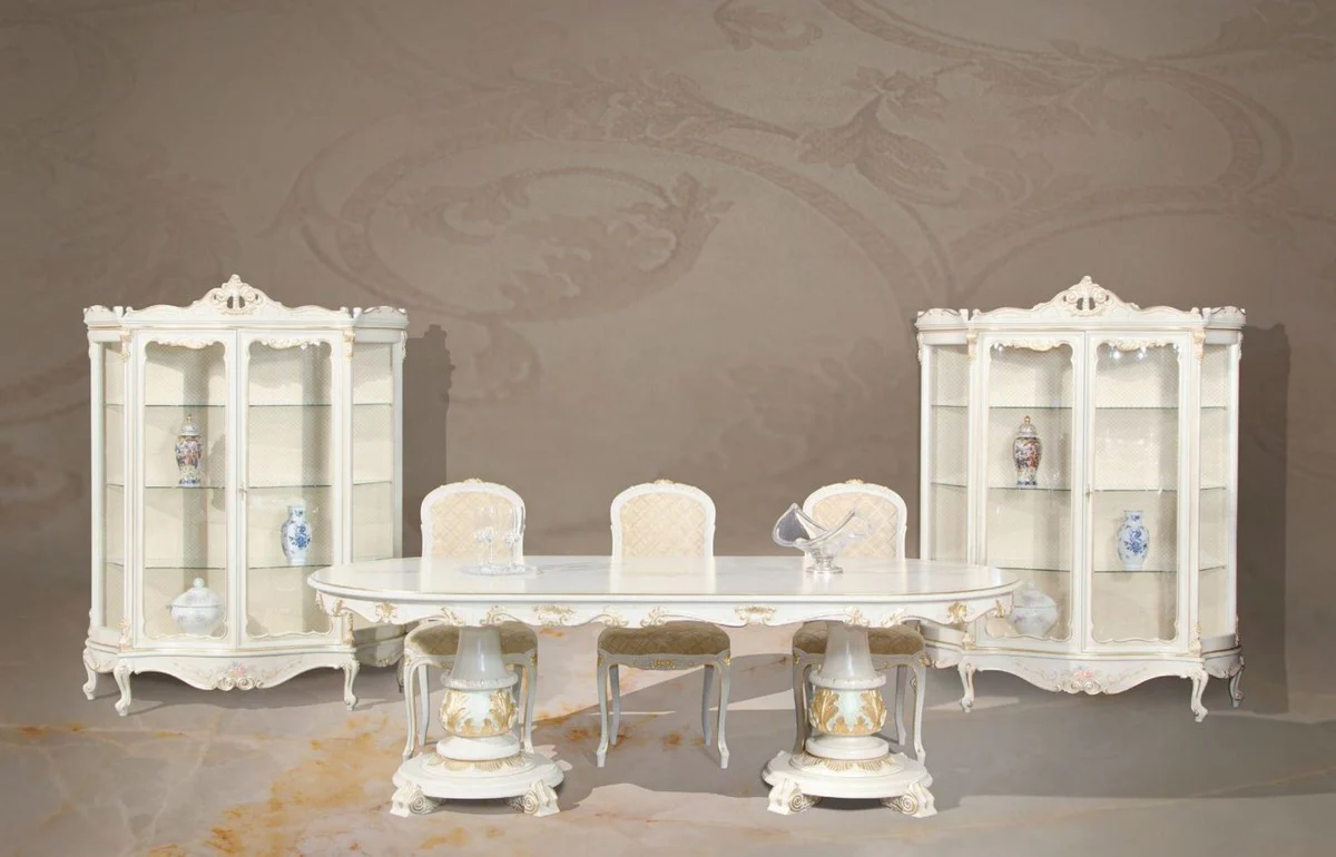 Luxury Baroque Dining Table White / Cream / Multicolor / Gold - Oval Solid Wood Dining Room Table in Baroque Style - Baroque Dining Room Furniture - Luxury Quality - Made in Italy
