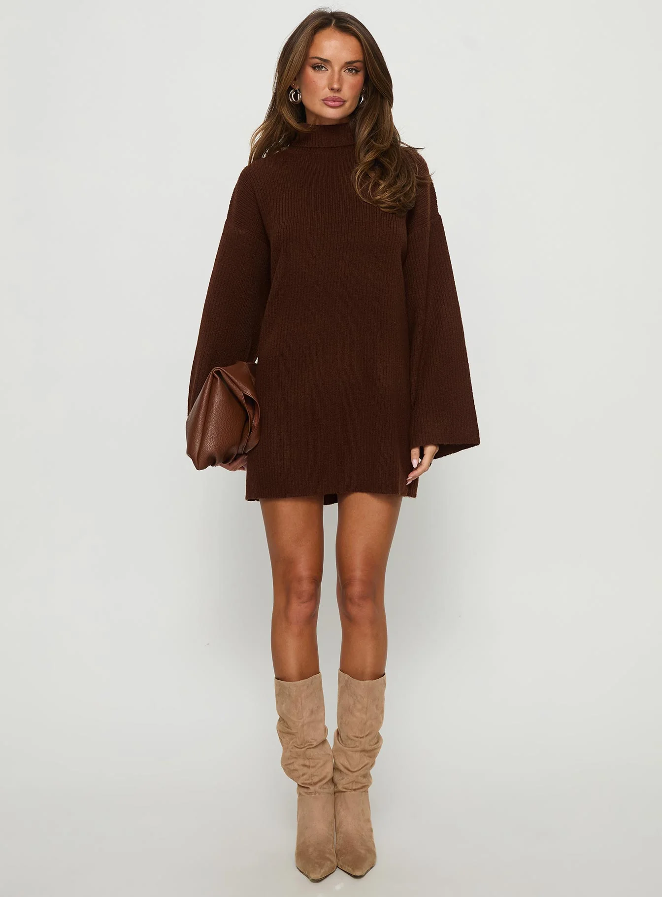 Sonelle Long Sleeve Knit Mini Dress Chocolate