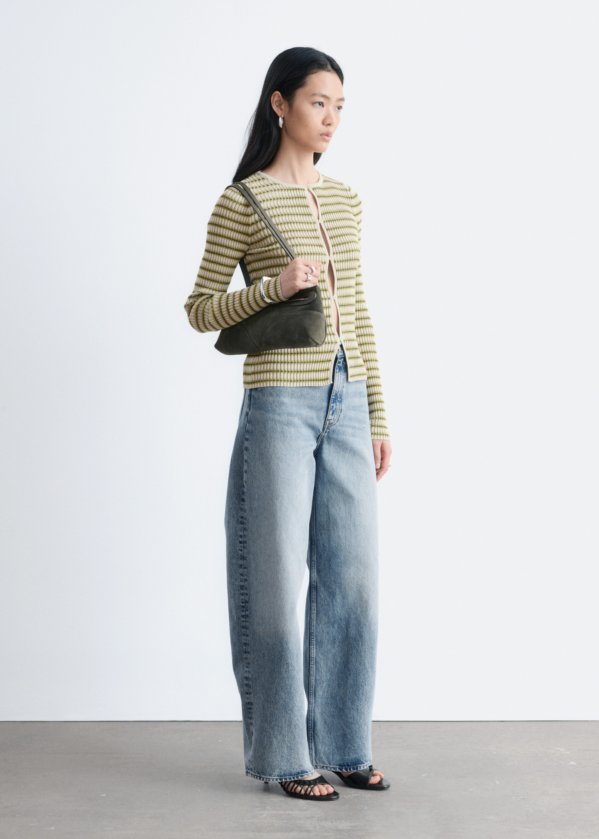 & Other Stories KEYHOLE-FRONT RIB-KNIT CARDIGAN