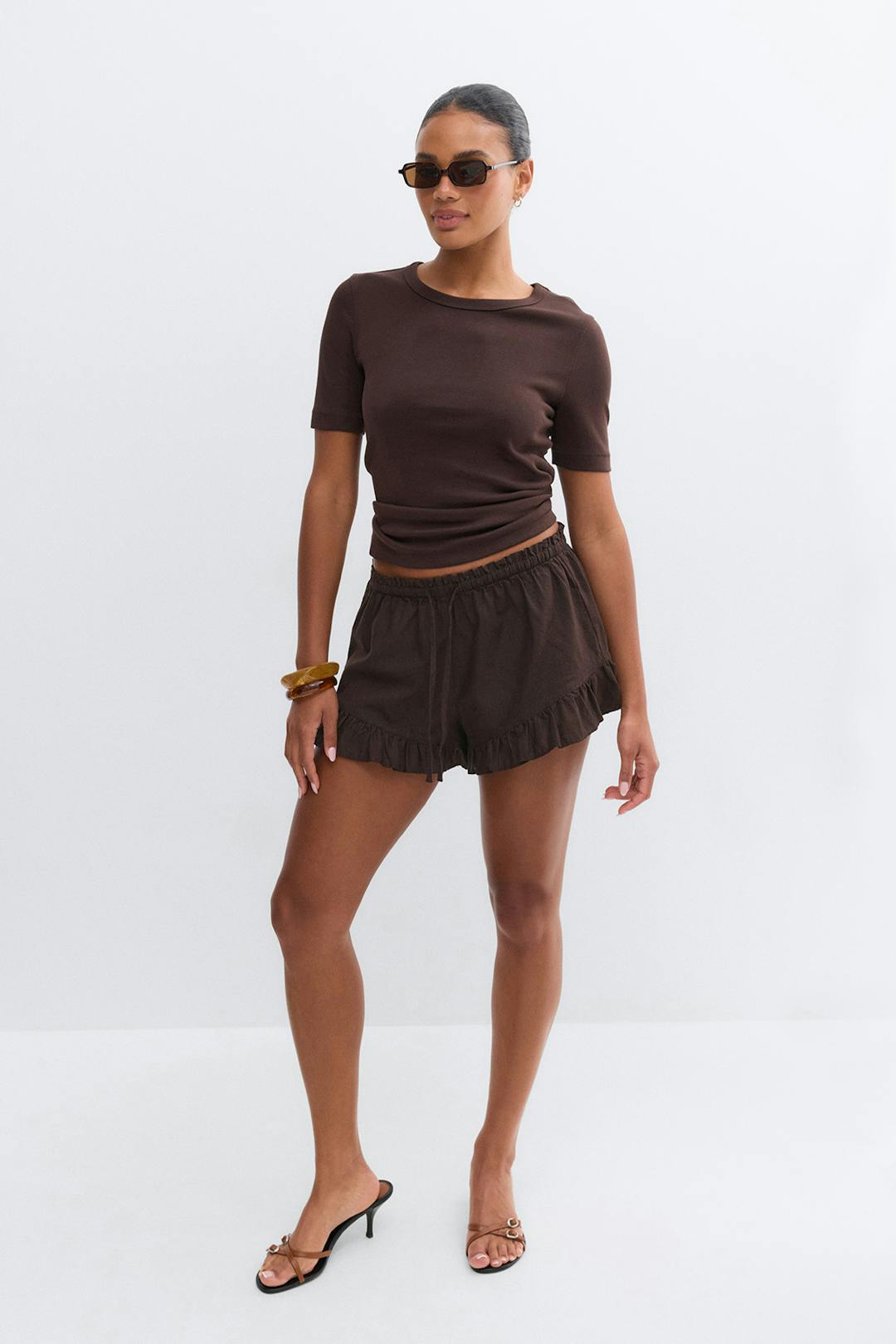 Gina Tricot linen blend frill shorts