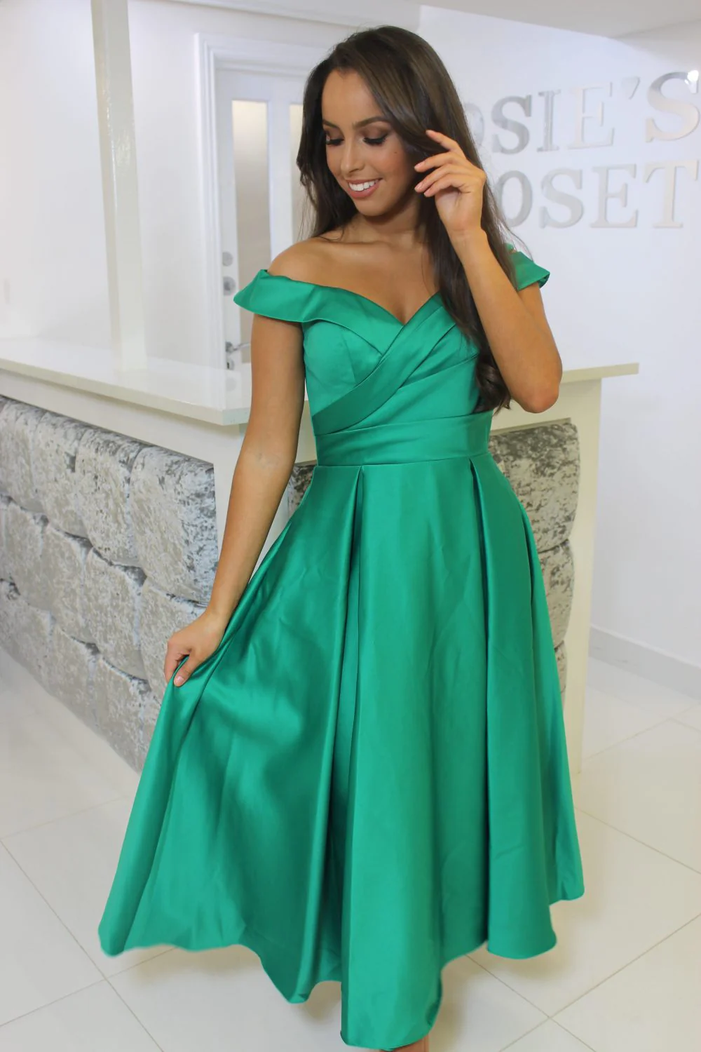 Green Midi Bardot Skater Dress