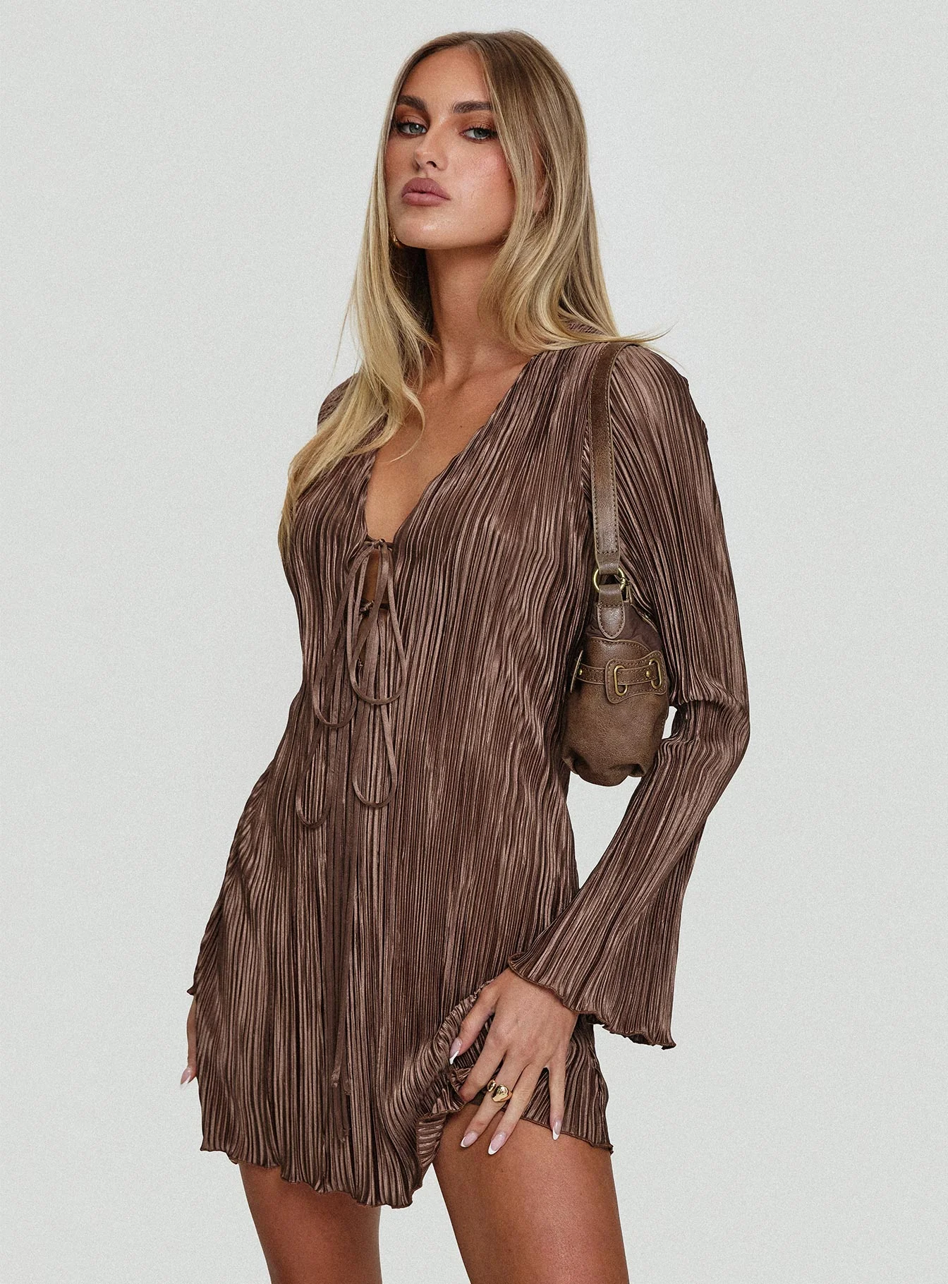 Malop Long Sleeve Mini Dress Chocolate