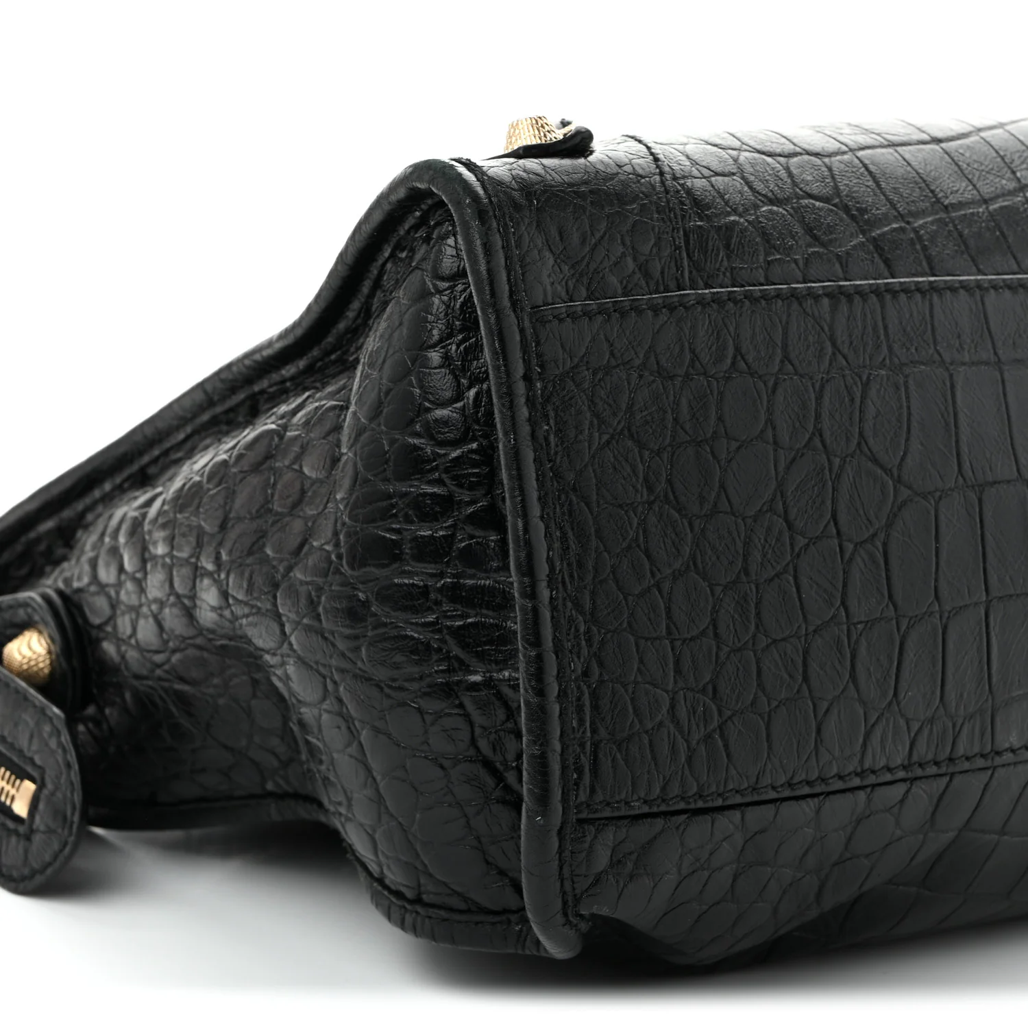 Calfskin Crocodile Embossed Giant 12 Gold Hardware City Black - Top Club