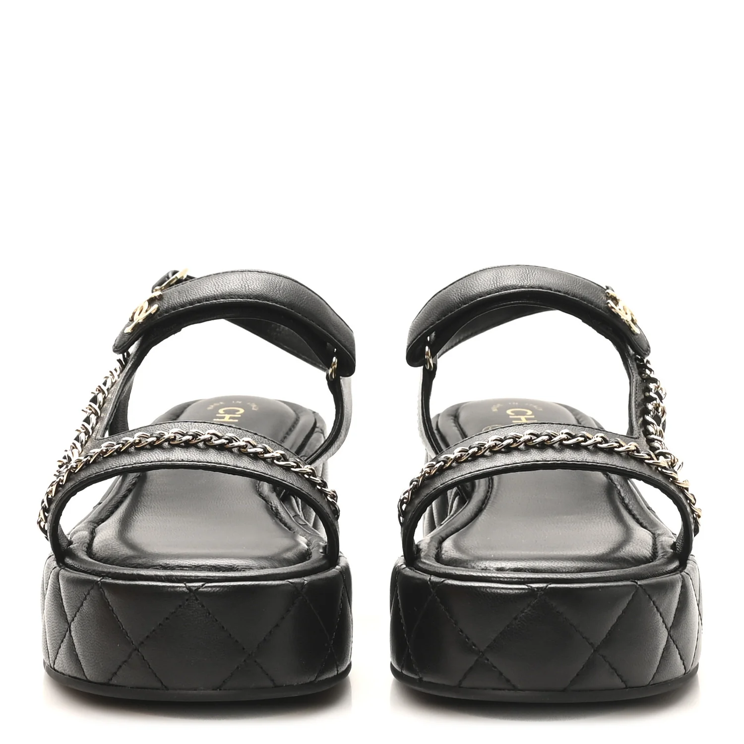 Lambskin Quilted Chain CC Platform Sandals 39.5 Black - Top Club