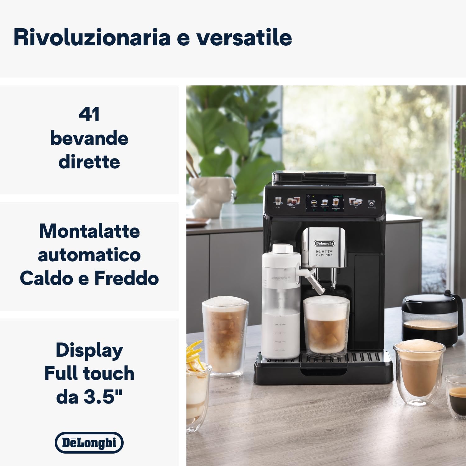 Eletta Explore ECAM452.57.G, Macchina da Caffè Automatica, Schiume di latte calde e fredde in automatico, oltre 40 Bevande, Schermo Touch a Colori, Caraffa Caffè Americano Inclusa, Grigio