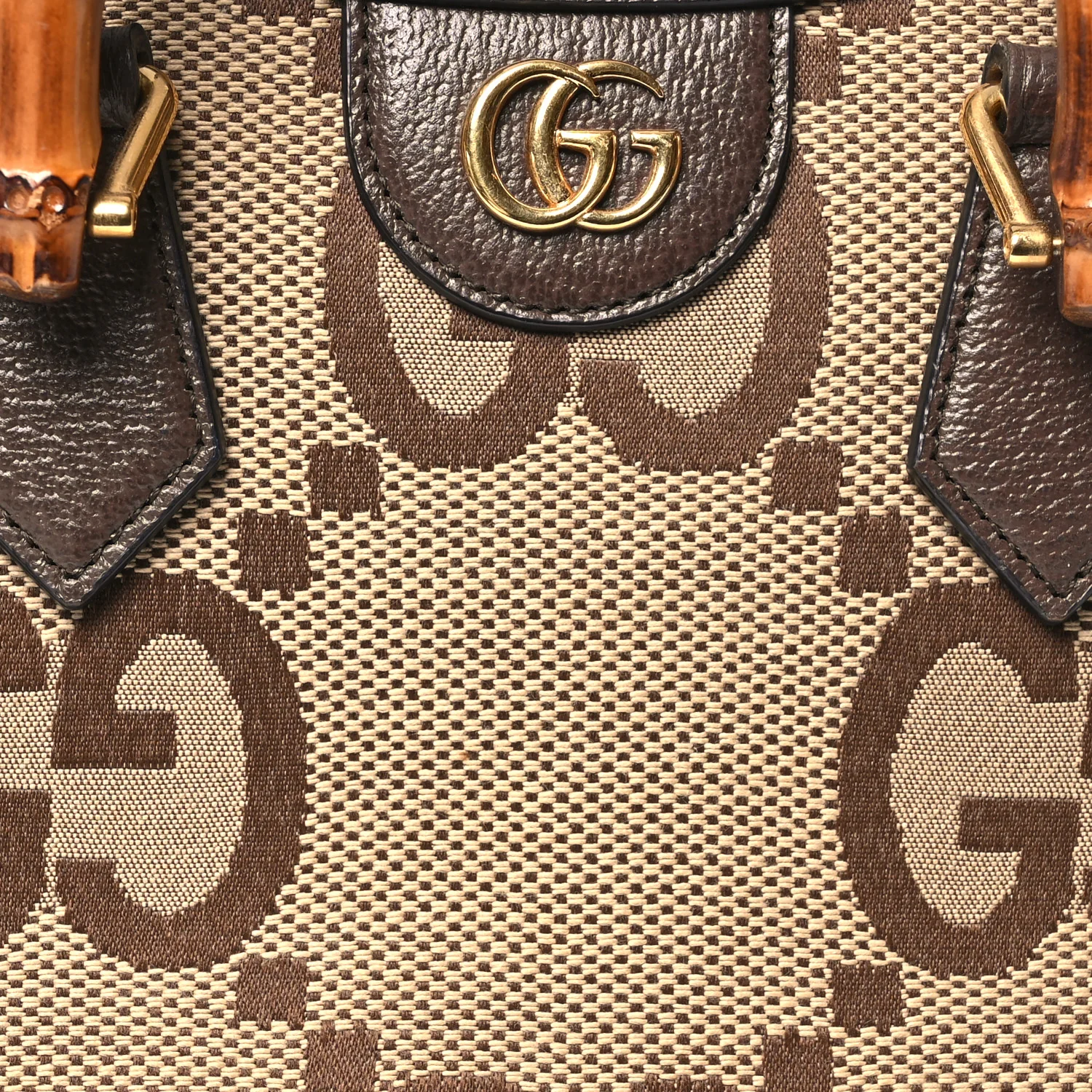 Monogram Jumbo GG Textured Dollar Calfskin Small Diana Tote Bag Camel Ebony New Acero - Top Club