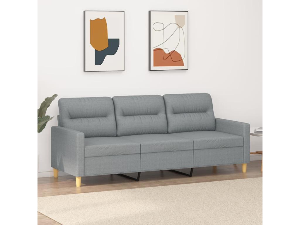 Sofá de 3 plazas de tela gris claro 180 cm