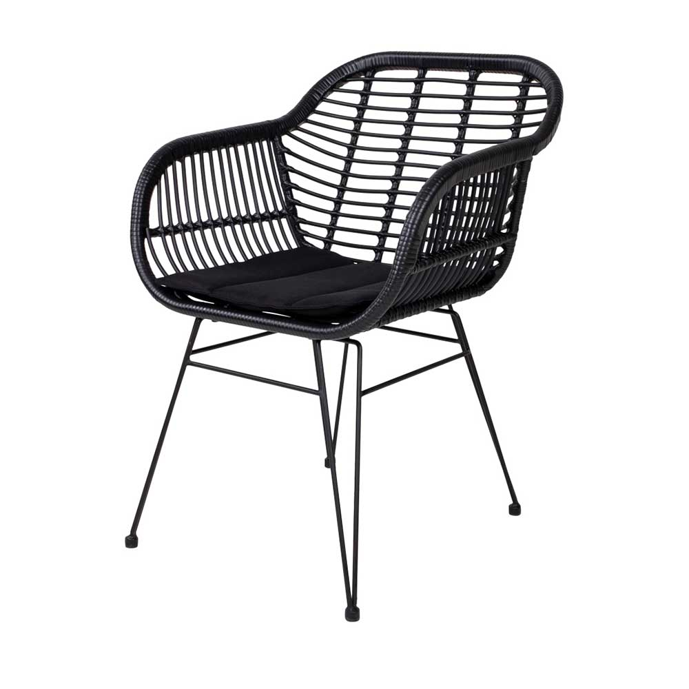 Rotan tuinstoel Madelein - met zitkussen Zwart