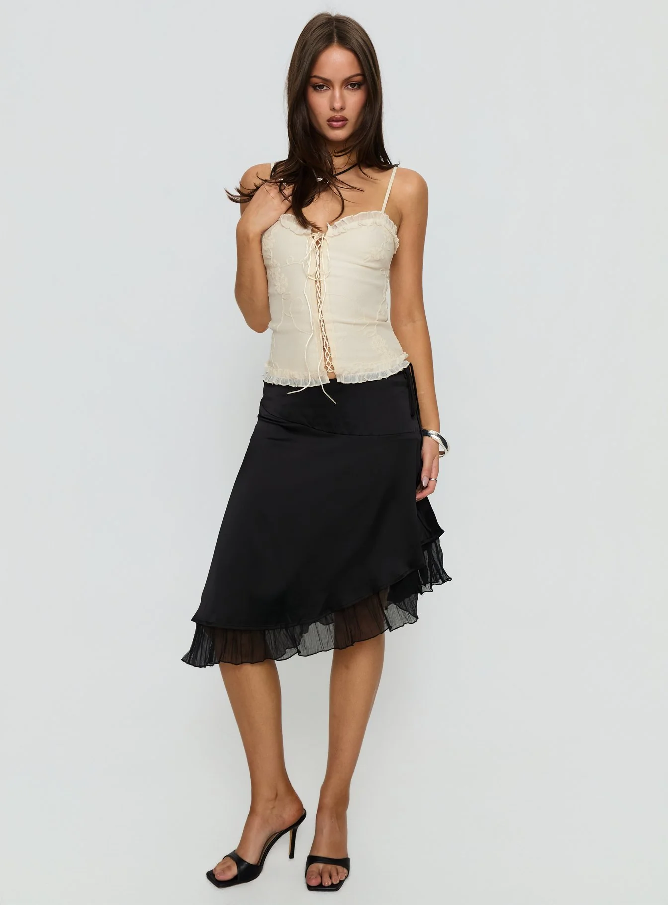 Rosemead Satin Midi Skirt Black
