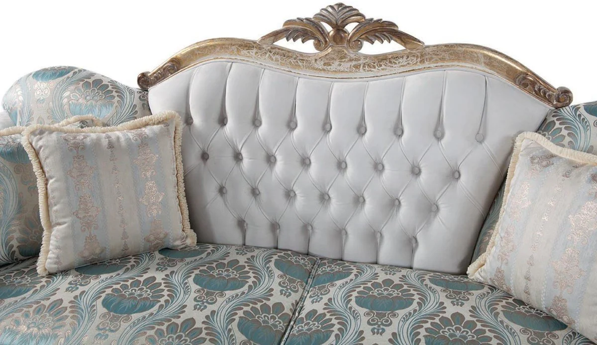 Luxury Baroque Living Room Set Gray / Turquoise / Antique Gold - 2 Sofas & 2 Armchairs & 1 Coffee Table - Living Room Furniture in Baroque Style - Noble & Magnificent