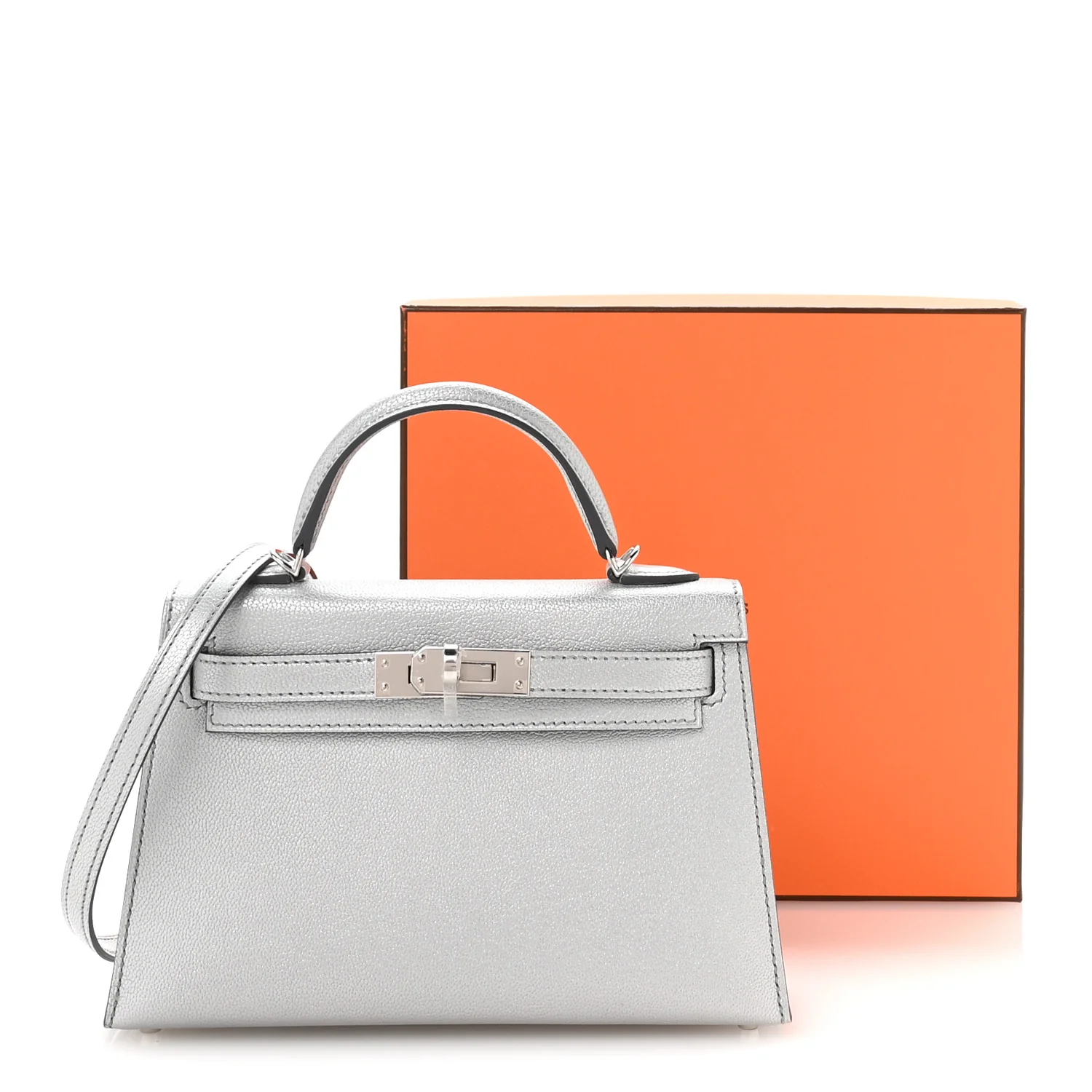 Metallic Chevre Chamkilight Mini Kelly Sellier 20 Argent - Top Club