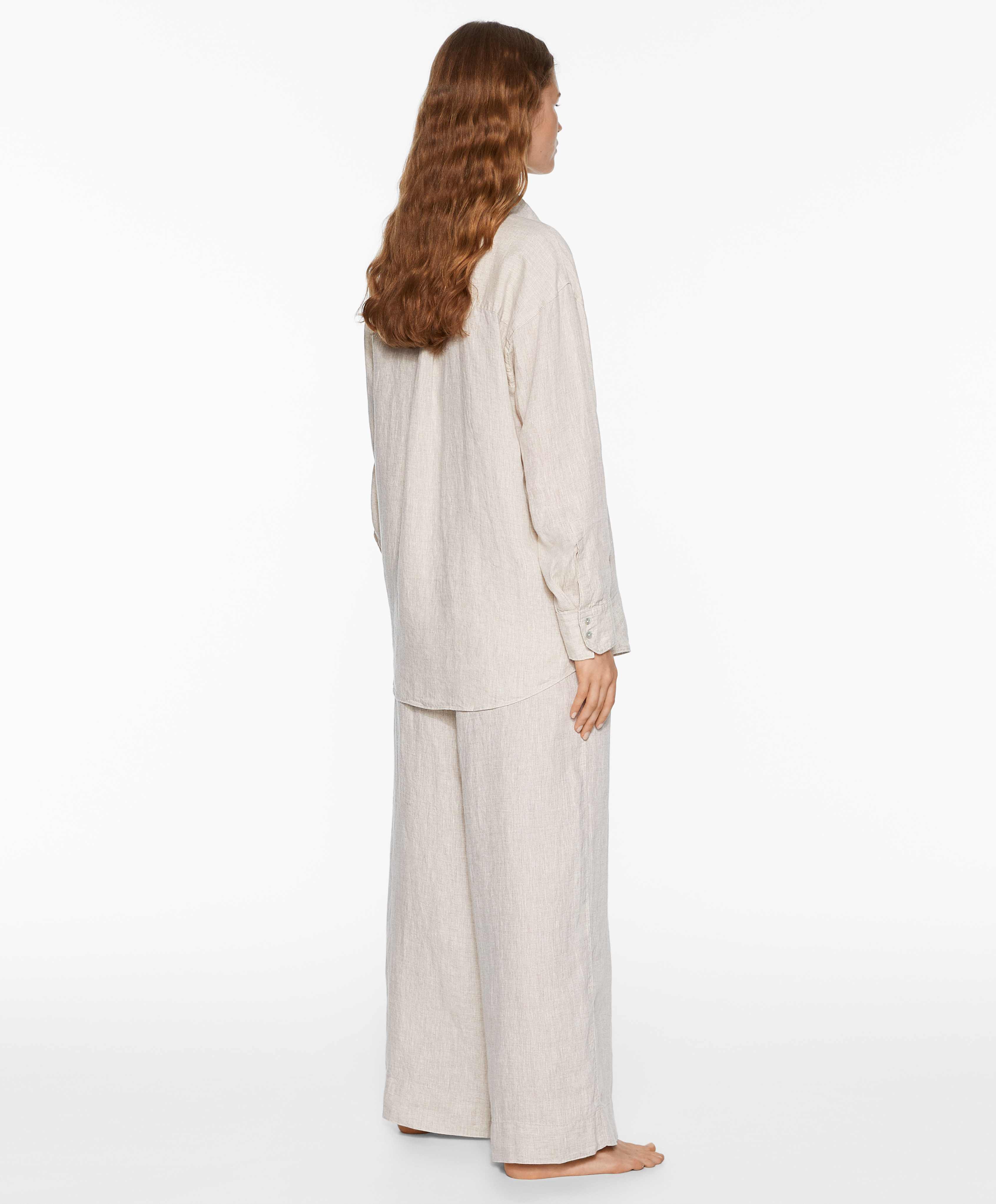 OYSHO 100% linen wide straight-leg trousers