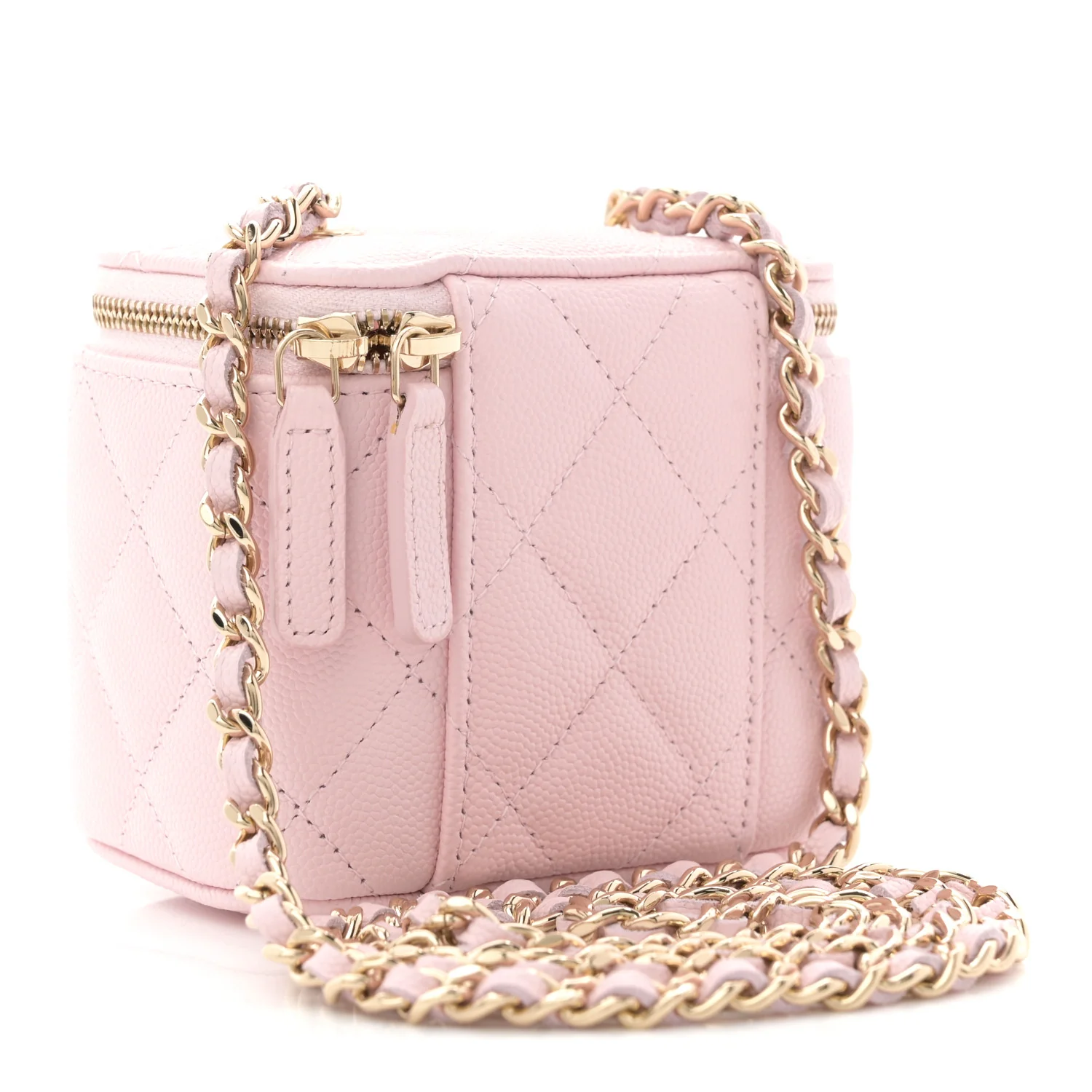 Caviar Quilted Mini Vanity Case With Chain Light Pink - Top Club