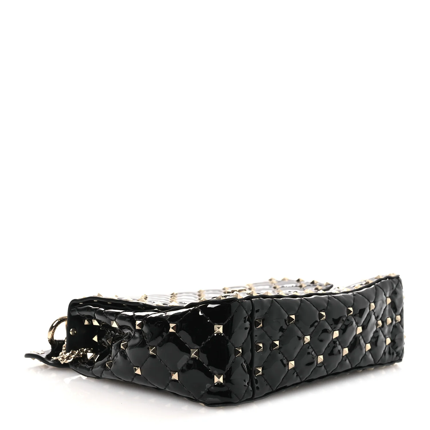 Patent Medium Rockstud Spike Shoulder Bag Black - Top Club