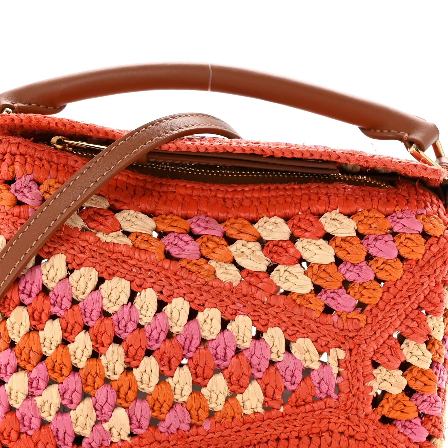 Raffia Crochet Paula's Ibiza Mini Puzzle Edge Bag Bright Orange Pink - Top Club