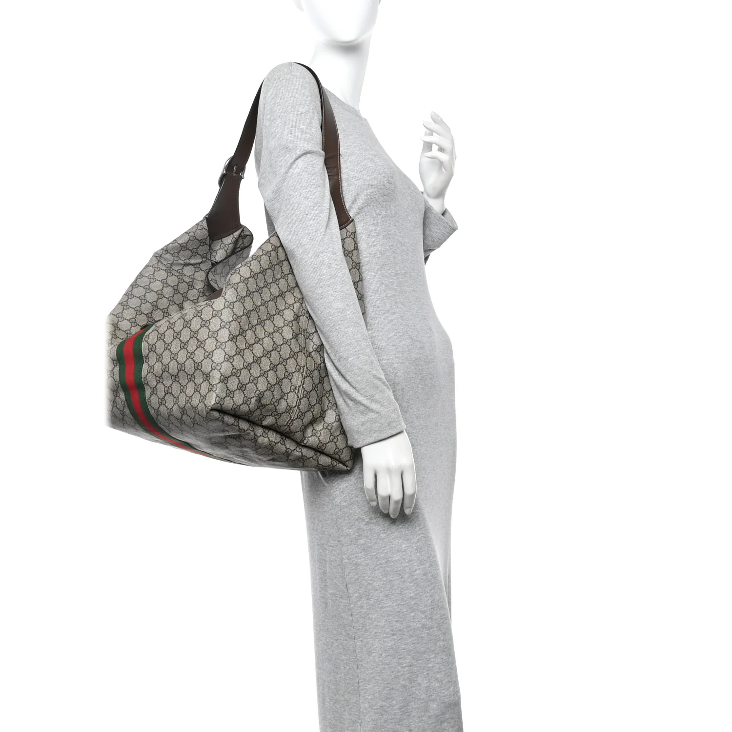 Tender GG Supreme Monogram Textured Dollar Calfskin Web Medium Jackie 1961 Crossbody Bag Beige Ebony New Acero