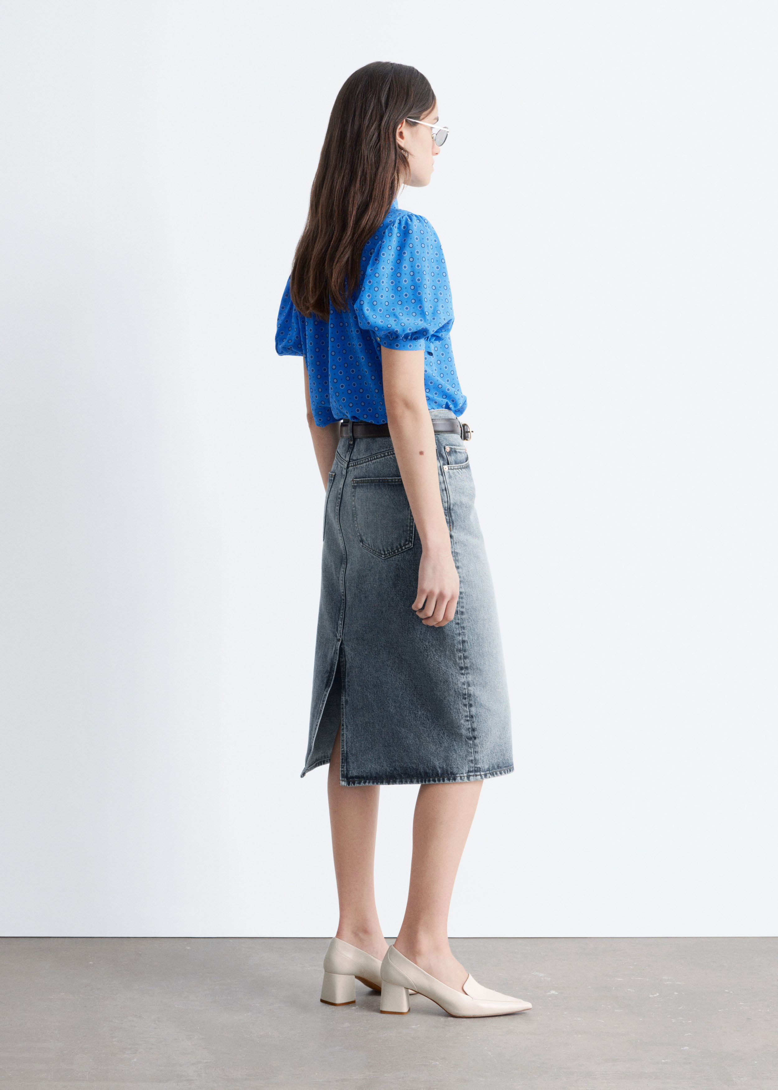 & Other Stories PRINTED TIE-NECK SILK BLOUSE