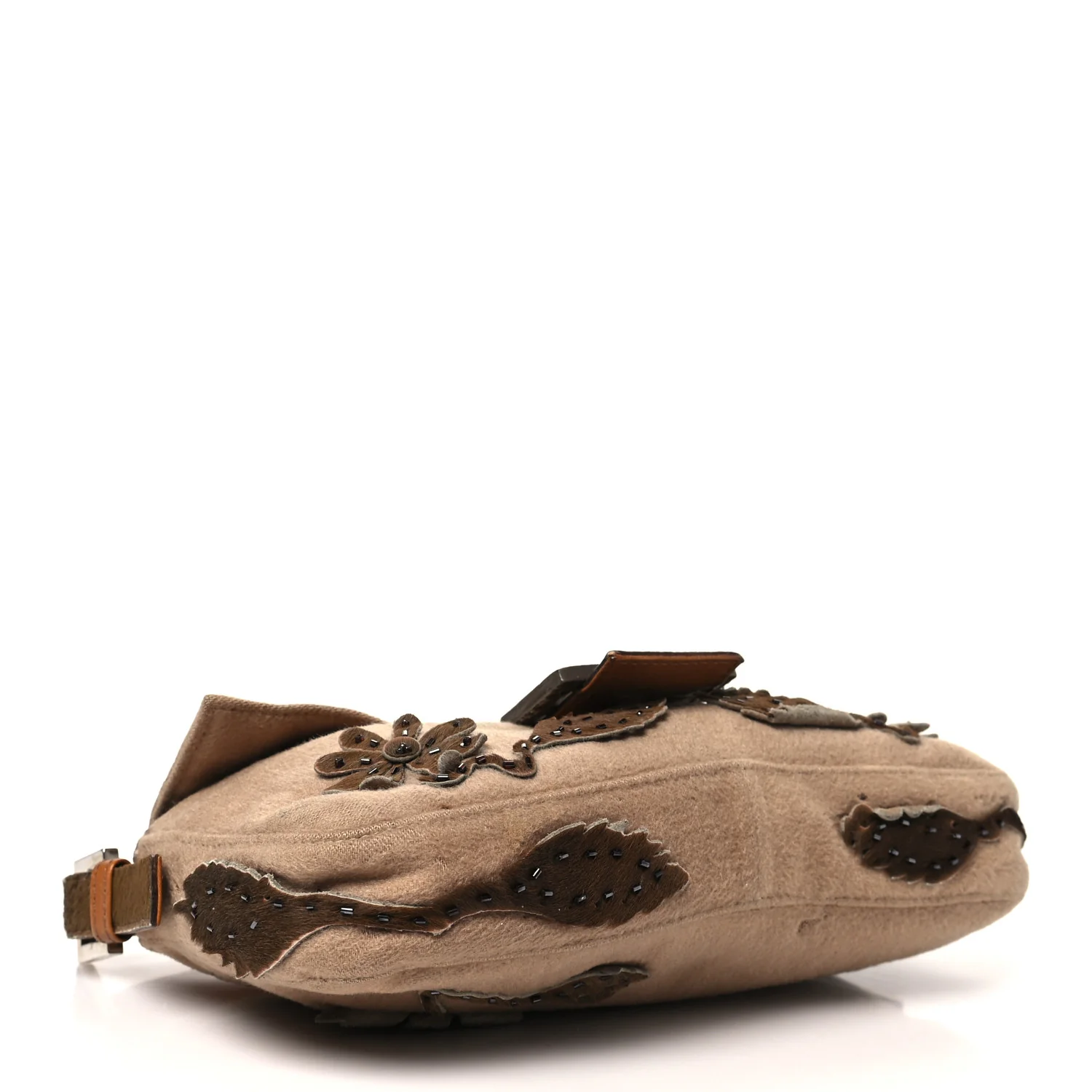 Wool Pony Hair Flower Applique Baguette Brown - Top Club