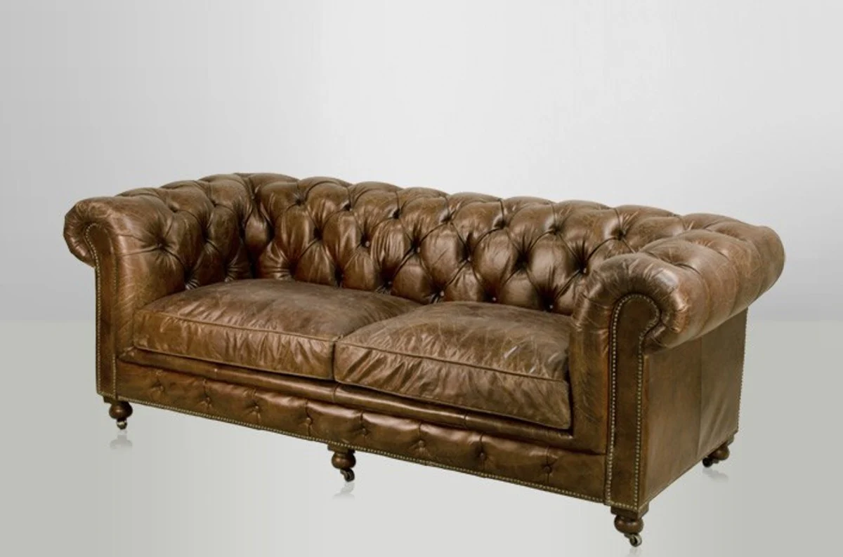 Chesterfield Luxury Real Leather Sofa 2.5 Seater Vintage Leather from Cigar
