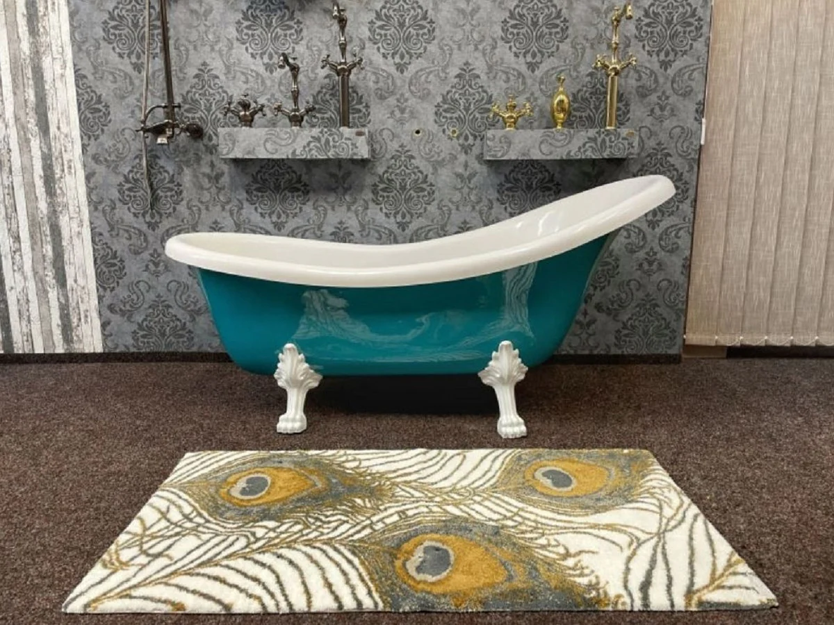 Luxury Art Nouveau bathtub turquoise / white 174 x 83 x H. 81 cm - Freestanding retro bathtub with lion feet - Retro bathroom furniture