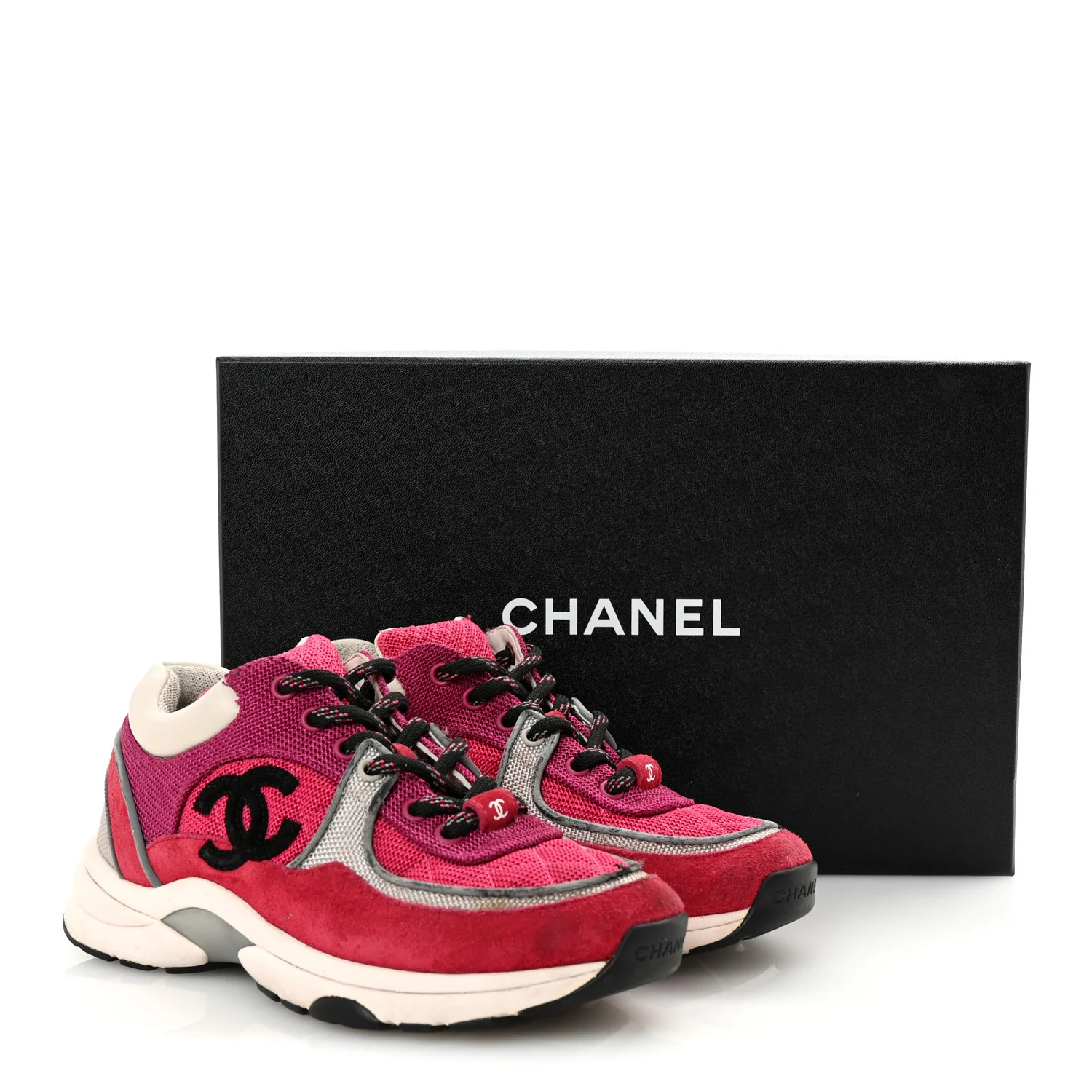 Mesh Suede Calfskin Womens CC Sneakers 35 Dark Pink Silver - Top Club