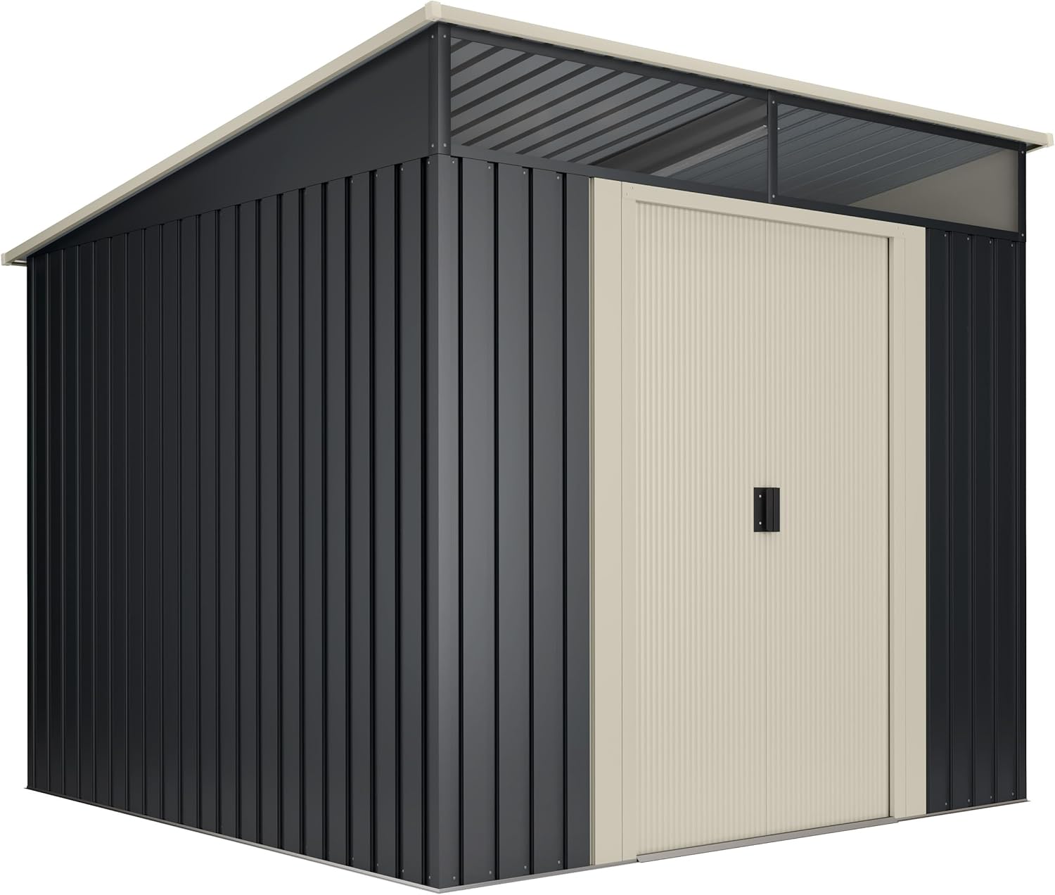 Wasabi - Casetta di Giardino Esterno 5,6 m2 Stark – 236x238x203cm - Lucernario in Policarbonato – Grigio Antracite e Beige - Porta Scorrevole Doppia – Tetto Inclinato - Capanno di Metallo Esterno