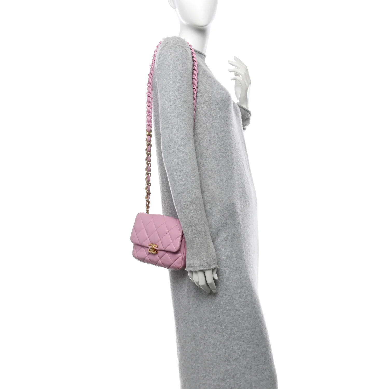 Lambskin Quilted Mini Lacquered Chain Flap Pink - Top Club