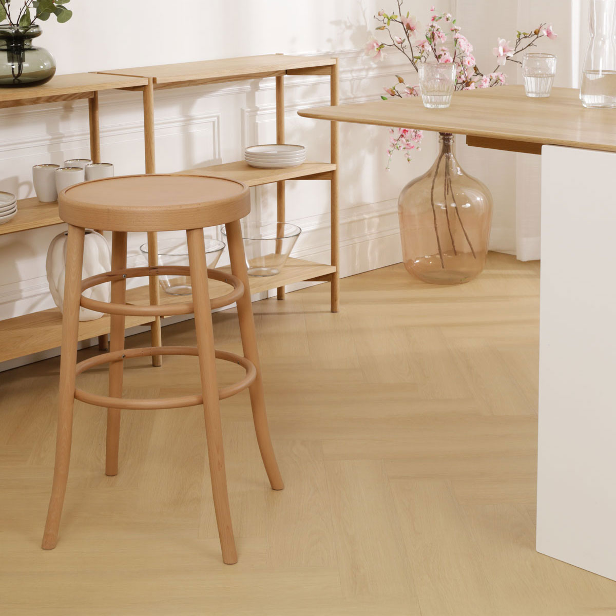 Barkruk Lauren houten H75 cm naturel