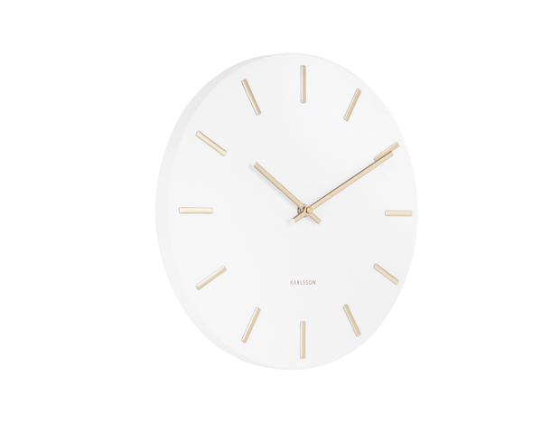 Wandklok Charm staal wit met gouden staafjes klein