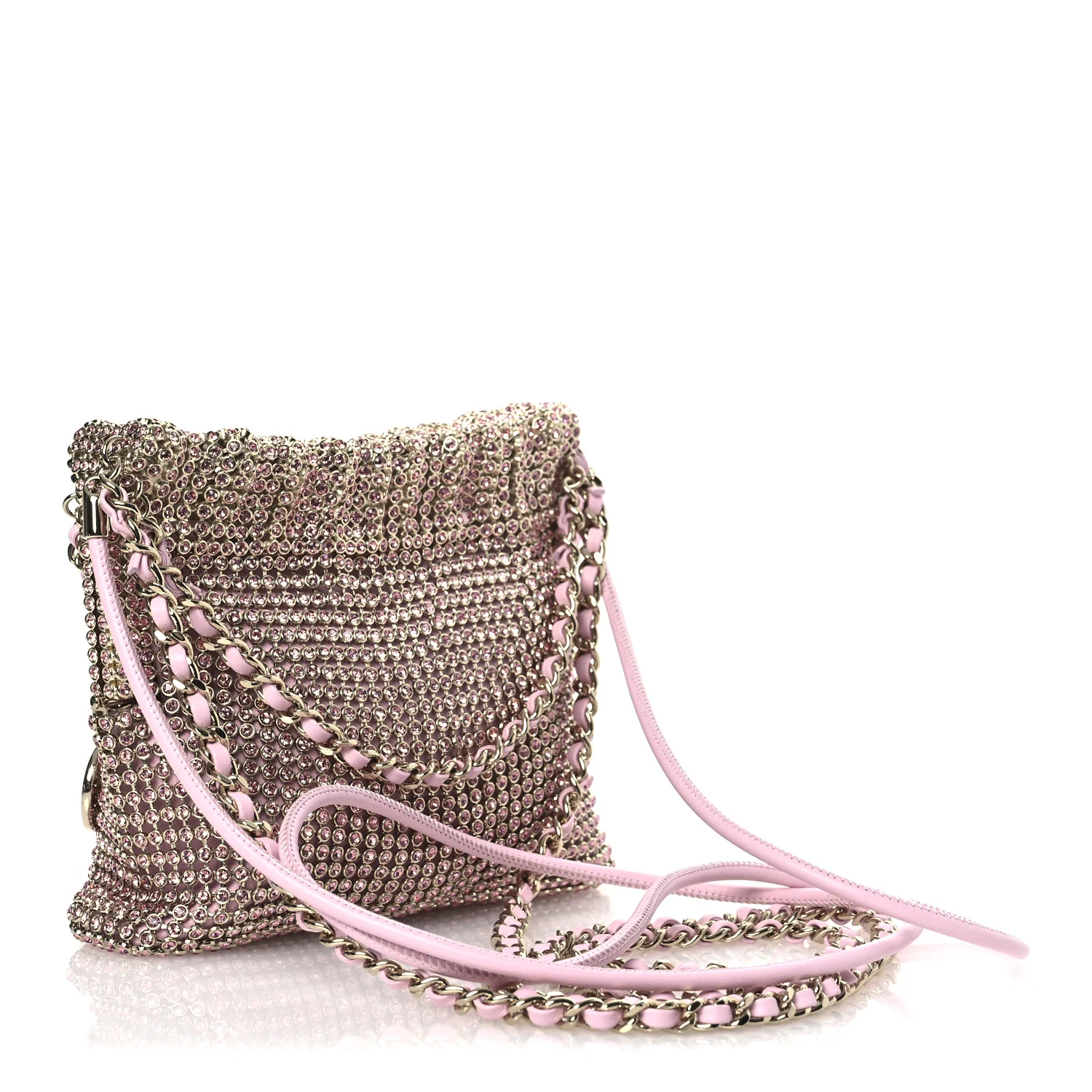 Crystal Embellished Metallic Lambskin Mini Chanel 22 Light Pink - Top Club