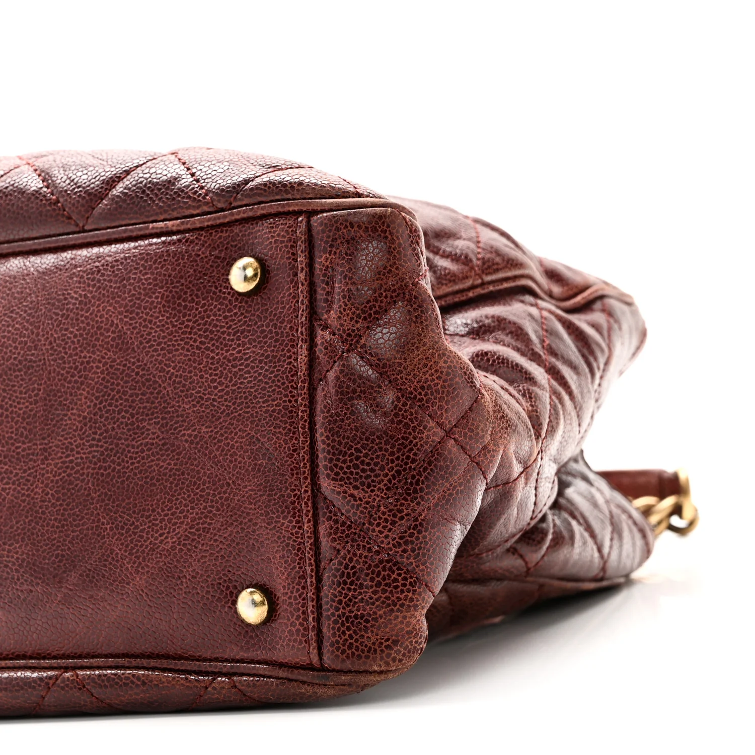 Glazed Caviar Quilted Small Shiva Tote Burgundy - Top Club