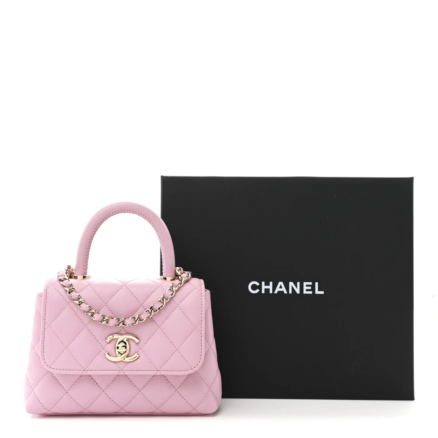 Caviar Quilted Coco Handle Clutch With Chain Pink - Top Club